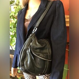 B. Makowsky Black Leather Shoulder Bag